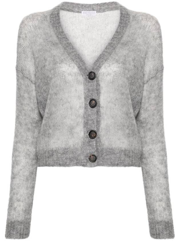 Mohair Wool Shiny Details Cardigan Grey - BRUNELLO CUCINELLI - BALAAN 1