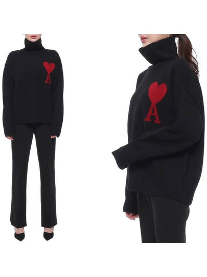 Intarsia Heart Logo Turtleneck Black - AMI - BALAAN 2