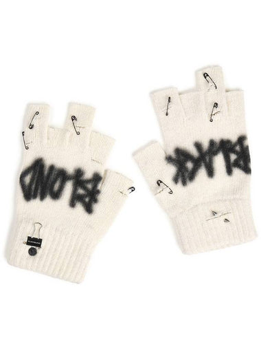 BBD Graffiti Logo Ripped Hand Warmer Gloves Ivory - BLACKBLOND - BALAAN 1