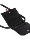 Pebble Calfskin Leather Card Holder With Strap Black - THOM BROWNE - BALAAN 7