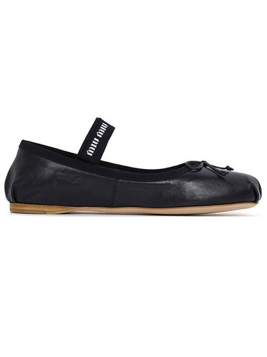 Women's Logo Leather Ballerinas Black - MIU MIU - BALAAN 1