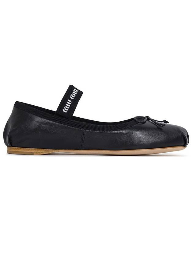 Leather Ballerina Leather Mary Jane Flat Shoes Black - MIU MIU - BALAAN 1