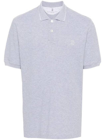 Logo Embroidered Short Sleeve Polo Shirt Grey - BRUNELLO CUCINELLI - BALAAN 1