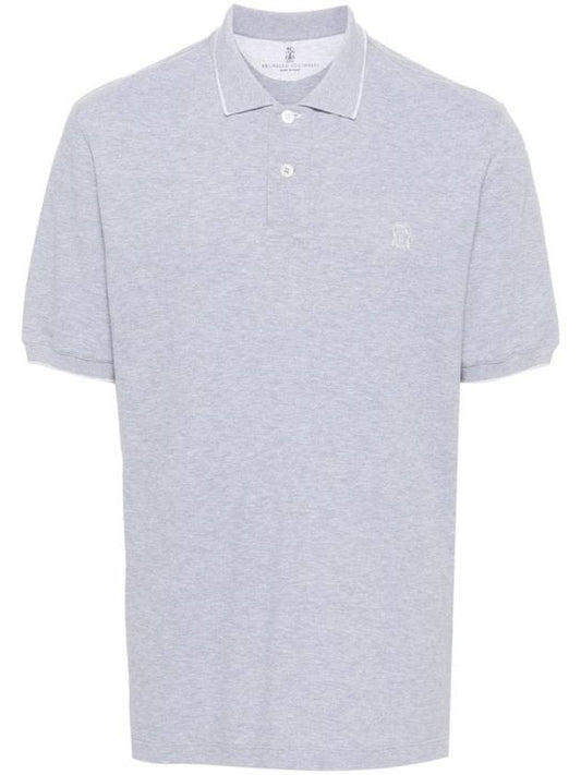 Logo Embroidered Short Sleeve Polo Shirt Grey - BRUNELLO CUCINELLI - BALAAN 1