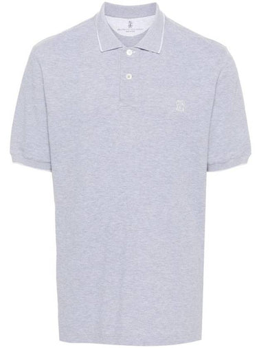 Embroidered Logo Short Sleeve Polo Shirt Grey - BRUNELLO CUCINELLI - BALAAN 1