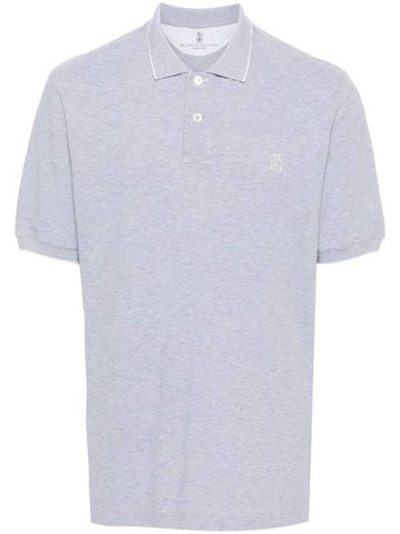 Embroidered Logo Short Sleeve Polo Shirt Grey - BRUNELLO CUCINELLI - BALAAN 1