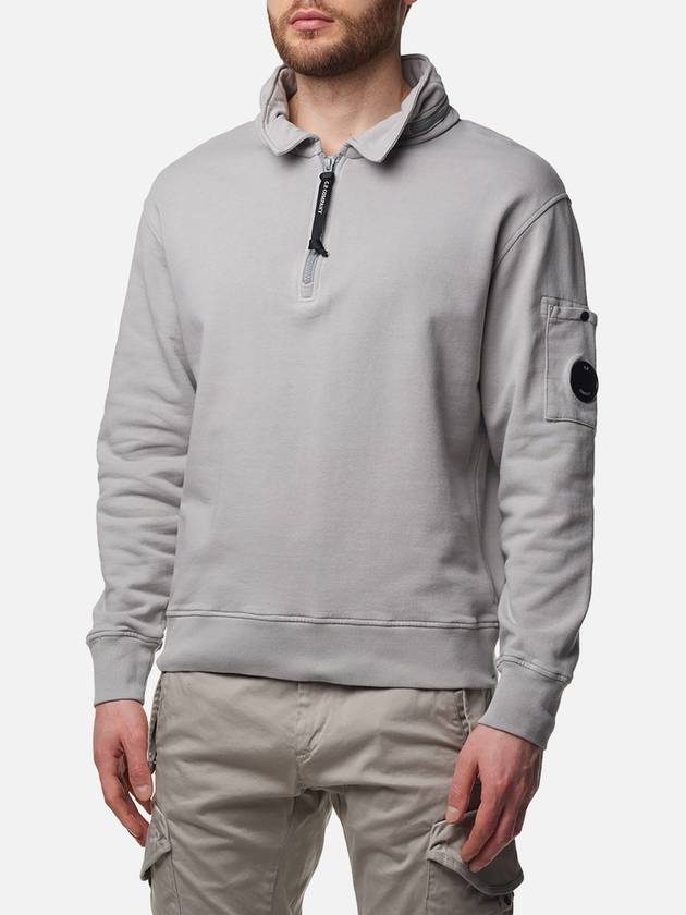 Cotton Fleece Zipped Sweatshirt Grey - CP COMPANY - BALAAN 5