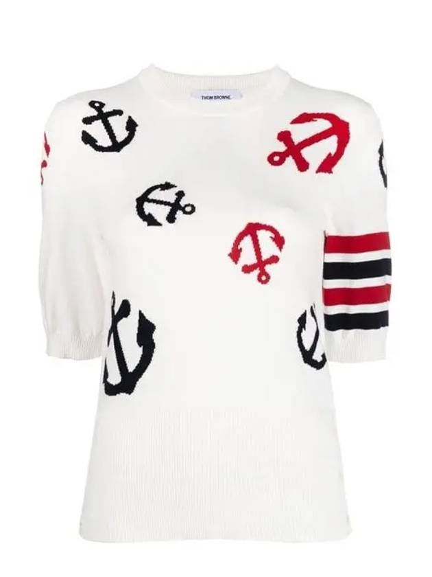 4 Bar Anchor Intarsia Short Sleeve Knit Top White - THOM BROWNE - BALAAN 3