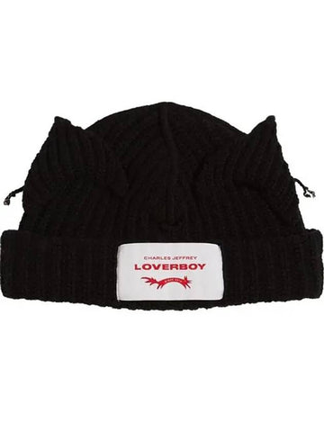 Charles Jeffrey Loverboy EARS Ear Point Chunky Wool Beanie 031130401 BLACK - CHARLES JEFFREY LOVERBOY - BALAAN 1