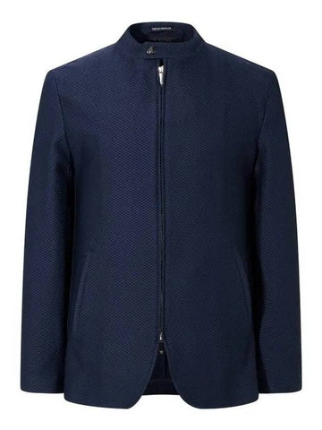 Men s Stretch Honeycomb Zip Up Jacket Navy - EMPORIO ARMANI - BALAAN 1