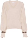 V-Neck Knit Top Beige - BRUNELLO CUCINELLI - BALAAN 1