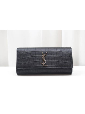 Crocodile leather gold logo flap clutch 326079 - SAINT LAURENT - BALAAN 1