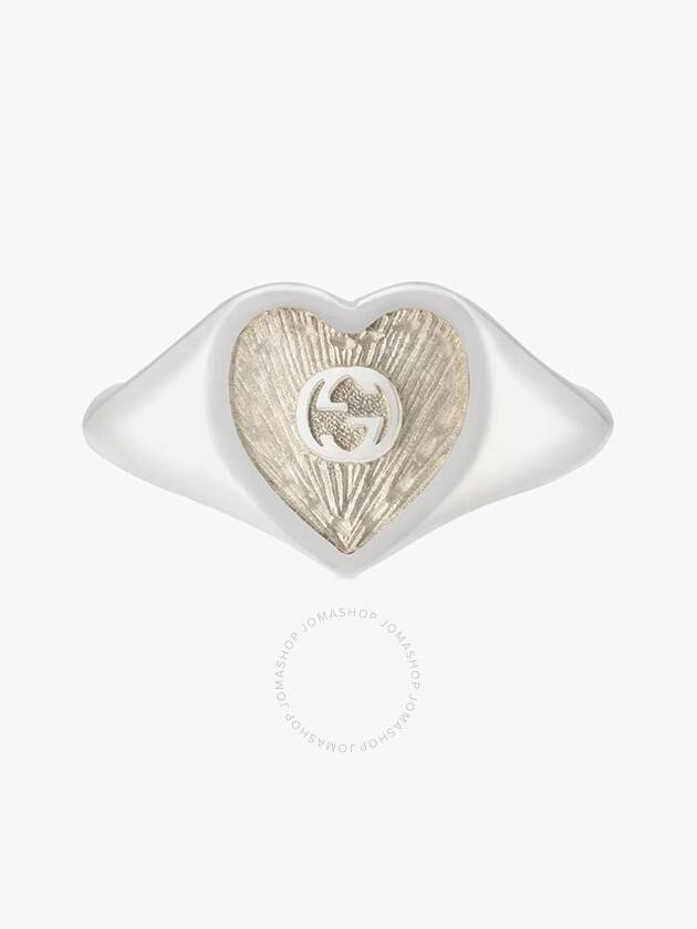 Gucci Interlocking G White Enamel Heart Sterling Silver Ring, Size 9 - GUCCI - BALAAN 2