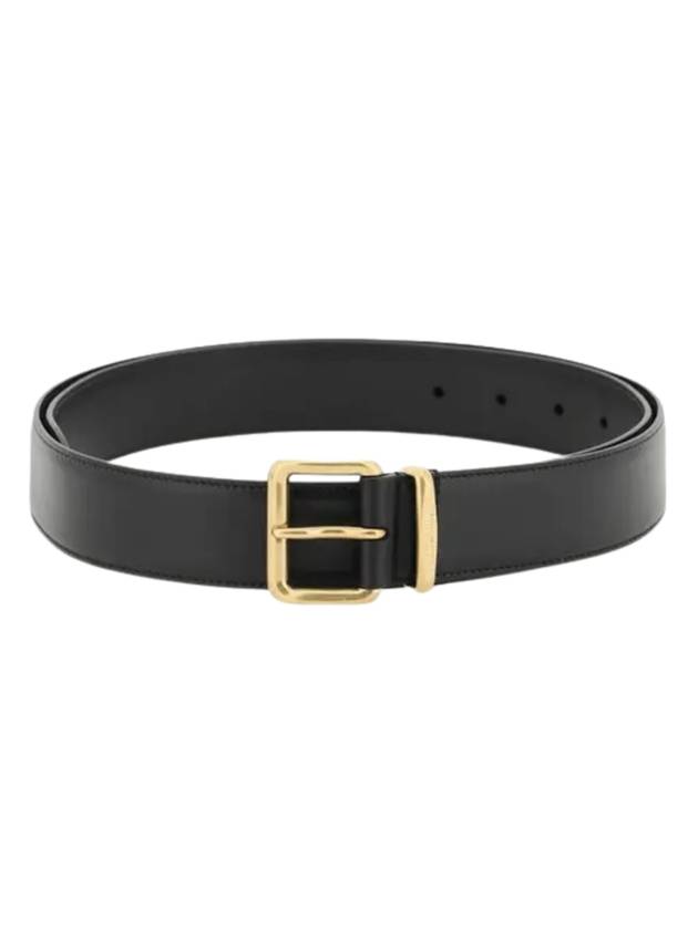 Metal Buckle Logo Leather Belt Black - MIU MIU - BALAAN 1