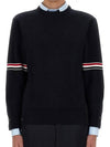 Men's Milan Stitch Armband Crew Neck Knit Top Navy - THOM BROWNE - BALAAN 3