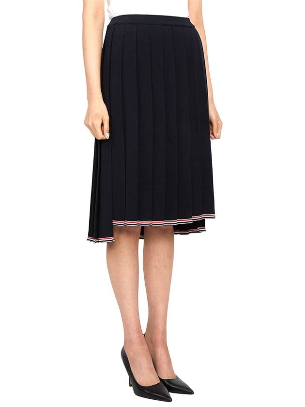 Full Needle Stitch Merino Wool Tipping Pleated Skirt Navy - THOM BROWNE - BALAAN 4