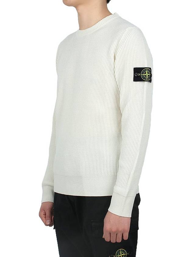 Crewneck Full Rib Wool Knit Top White - STONE ISLAND - BALAAN 4