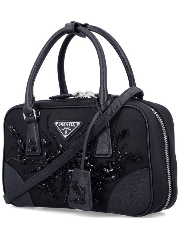 Embroidered detailing mini tote bag black - PRADA - BALAAN 5