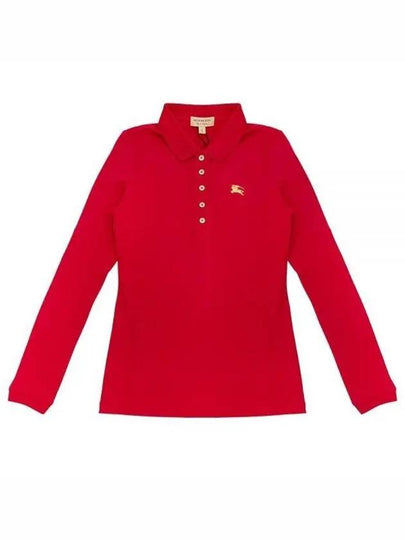 Logo Long Sleeve Polo Shirt Red - BURBERRY - BALAAN 2