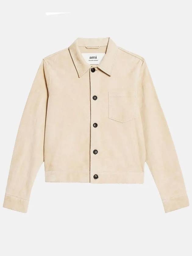 Suede Overshirt Jacket Beige - AMI - BALAAN 2