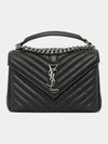 Silver Monogram College Medium Chain Crossbody Bag in Matelasse Leather Black - SAINT LAURENT - BALAAN 4