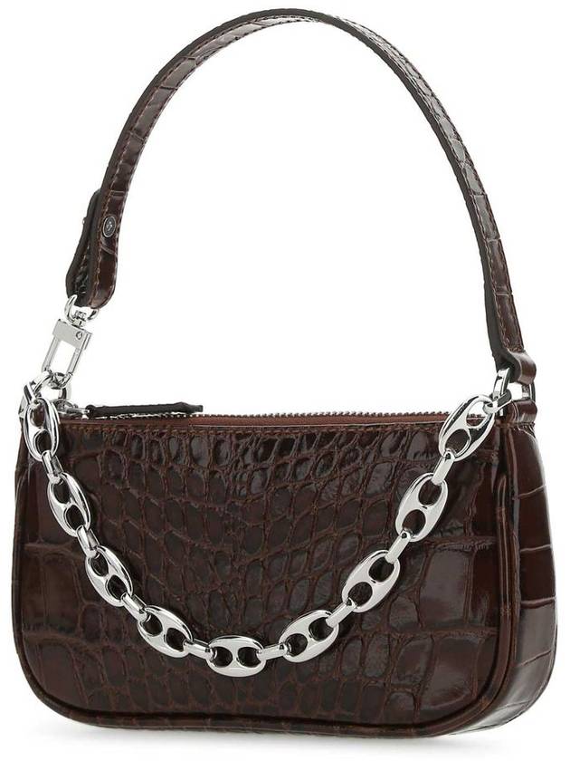 Mini Rachel Crocker Embossed Leather Shoulder Bag Nutella - BY FAR - BALAAN 3