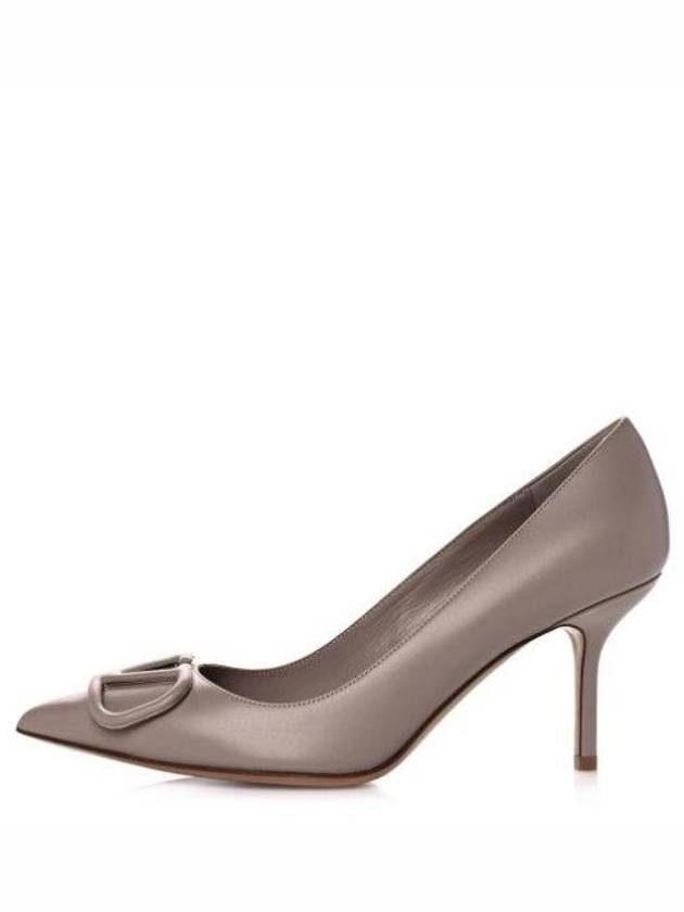 Women's V Logo Leather Pumps Heels Beige - VALENTINO - BALAAN 3