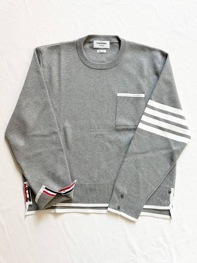 Milano Stitch 4-Bar Boxy Crew Neck Pullover Knit Top Grey - THOM BROWNE - BALAAN 8