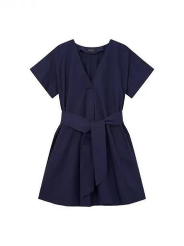 Women s Belted V neck Cotton Dress Navy 270839 - EMPORIO ARMANI - BALAAN 1