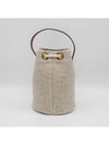 Teen Drawstring Striped Canvas Calfskin Bucket Bag Beige - CELINE - BALAAN 5