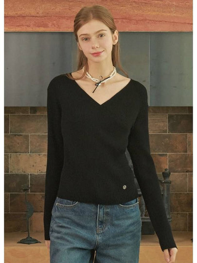 Effloresce V-neck Wrap Knit Top Black - MICANE - BALAAN 2