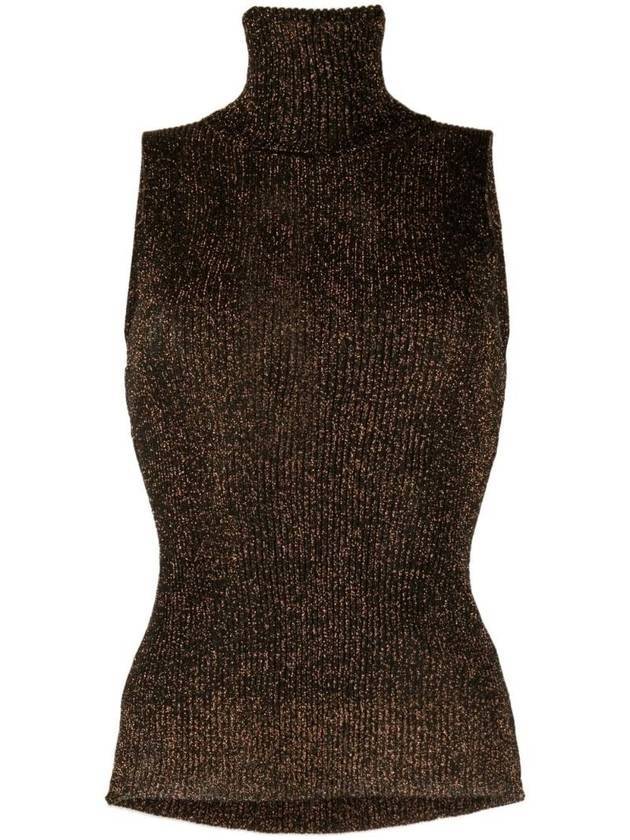 Sparkle Rib Sleeveless Turtleneck Brown - GANNI - BALAAN 1