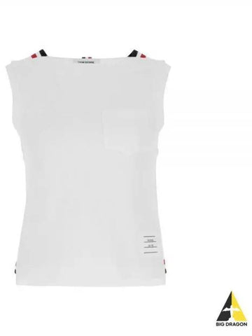 Women s Trimmed Pique Boat Neck Tank Top White Navy FJV012A 00050 - THOM BROWNE - BALAAN 1