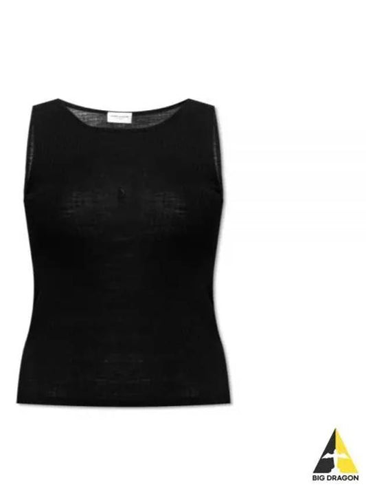 Cassandre Embroidered Logo Wool Sleeveless Black - SAINT LAURENT - BALAAN 2