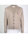 Red Heart Logo Merino Wool Cardigan Beige - AMI - BALAAN 3