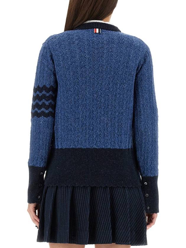 4-bar crewneck pullover wool knit top blue - THOM BROWNE - BALAAN 4