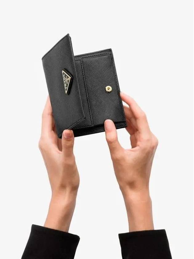 Gold Hardware Triangle Logo Saffiano Half Wallet Black - PRADA - BALAAN 6