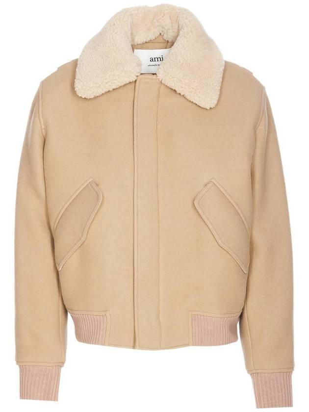 Shearling Collar Jacket Champagne - AMI - BALAAN 1