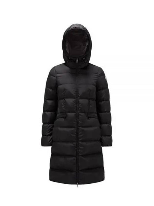 AVOCETTE logo patch long down jacket black women's padding 197032 - MONCLER - BALAAN 1