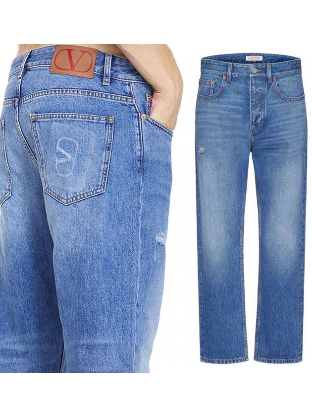 Cotton Back V Logo Signature Jeans Blue - VALENTINO - BALAAN 2