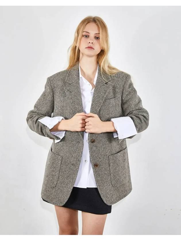 Trendy overfit homespun half-coat wool jacket gray 0064 - VOYONN - BALAAN 6