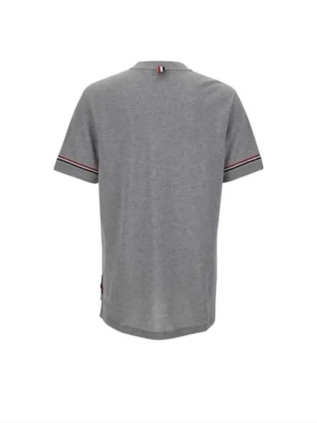 Striped Detail Crew Neck Cotton Short Sleeve T-Shirt Grey - THOM BROWNE - BALAAN 3