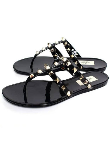 Women's Rockstud Flip Flops Black - VALENTINO - BALAAN 1