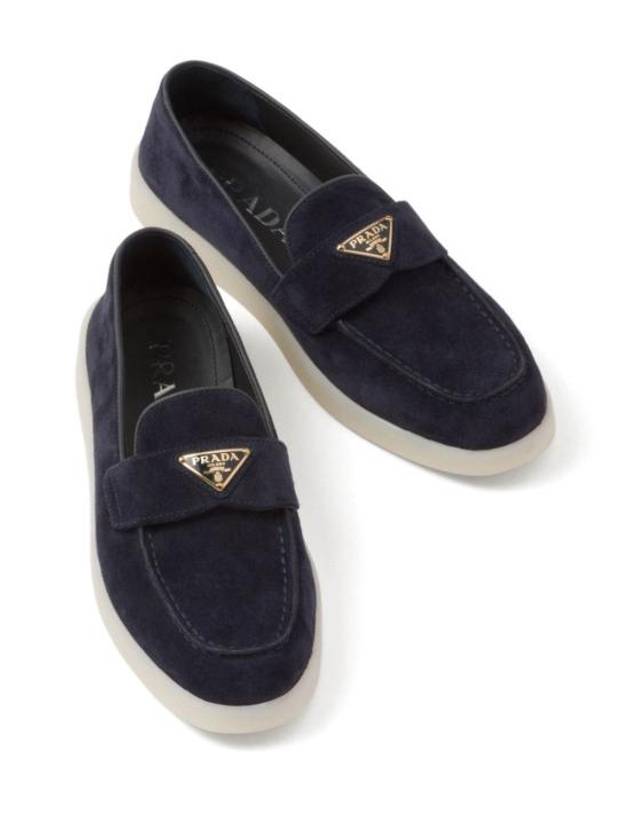 Triangle Logo Suede Leather Loafers Blue - PRADA - BALAAN 5