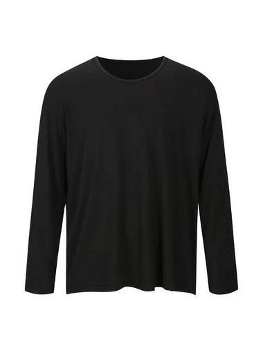 Semi U Neck Plain Long Sleeve T-Shirt Black - MAVRK - BALAAN 1