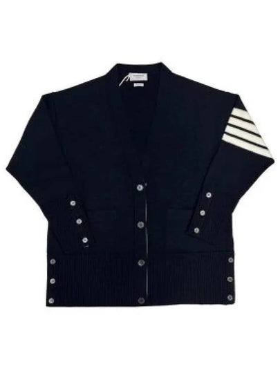 Fine Merino Wool 4-line Oversized Fit V-neck Cardigan Navy - THOM BROWNE - BALAAN 2