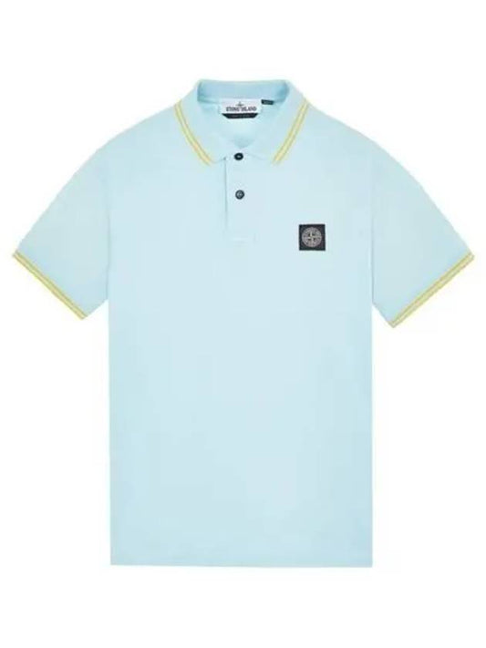 Men's Two Line Wappen Patch Cotton Short Sleeve Polo Shirt Sky Yellow - STONE ISLAND - BALAAN 2