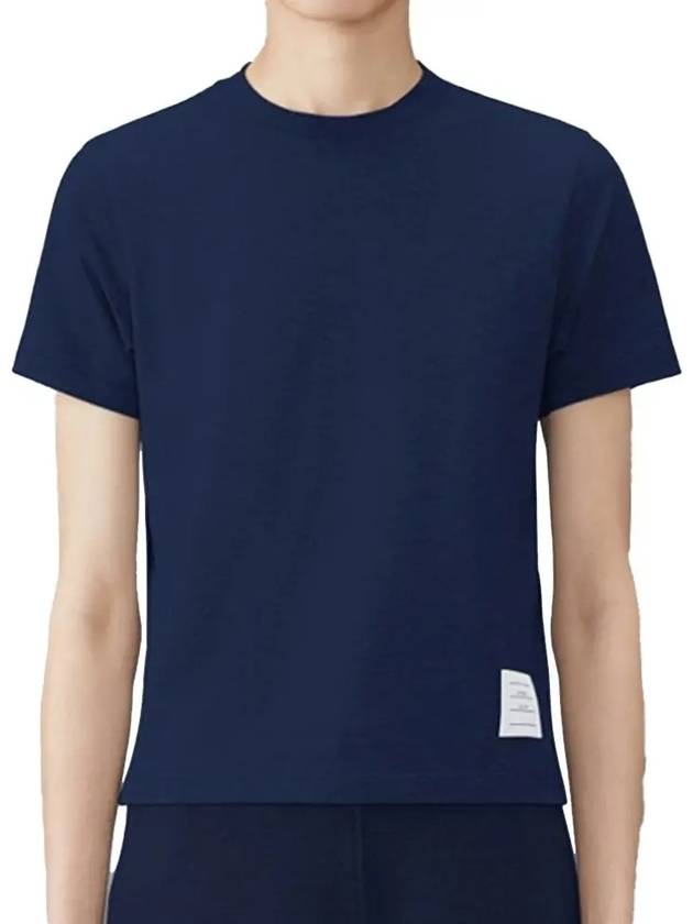 Logo Patch Lightweight Jersey Relaxed Fit Short Sleeve T-Shirt Navy - THOM BROWNE - BALAAN 3