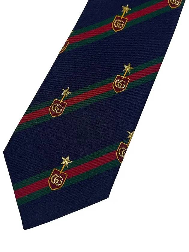 Men's Web Crest Silk Tie Navy - GUCCI - BALAAN 4