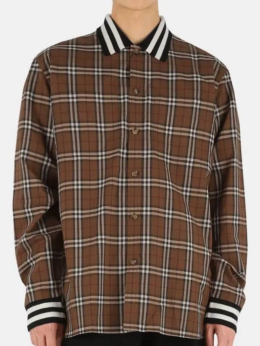 Collar Check Long Sleeve Shirt Brown - BURBERRY - BALAAN.